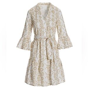 NWOT White Gold three quarter bell sleeve Midi Embroidered Flare Dress